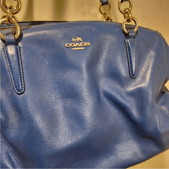 COACH blue leather shoulder bag with long strap - Picture 4 of 16